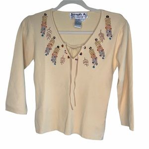 Joseph A. Sweater Pullover Tan Feather design M Southwestern